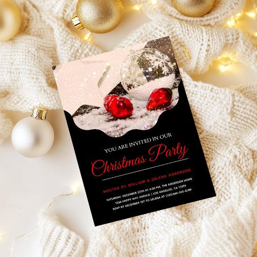 ブラック&モダンレッドクリスマスパーティの招待状 招待状