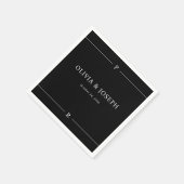 ブラック | モダン線とモノグラ結婚ム スタンダードカクテルナプキン (角)