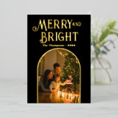 ブラック&モダン金ゴールドのクリスマスフォト 箔シーズンカード (立ち正面)