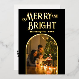 ブラック&モダン金ゴールドのクリスマスフォト 箔シーズンカード