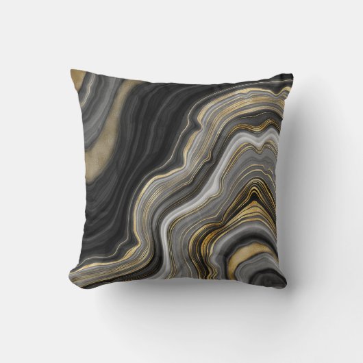 ブラック&モダン金ゴールドアガテジェムストーン クッション (正面)