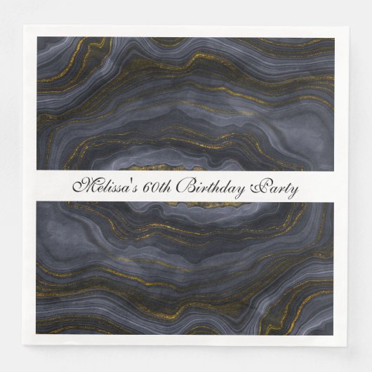 ブラック&モダン金ゴールドアガテストーン抽象芸術誕生日 (正面)