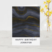 ブラック&モダン金ゴールドアガテストーン抽象芸術誕生日 カード (黄色い花)