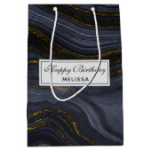 ブラック&モダン金ゴールドアガテストーン抽象芸術誕生日 ミディアムペーパーバッグ (正面)