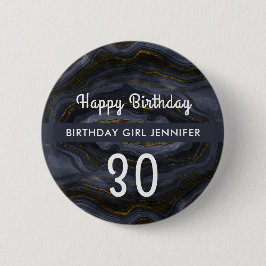 ブラック&モダン金ゴールドアガテストーン抽象芸術誕生日 缶バッジ