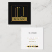ブラック&モダン金ゴールドイニシャルモノグラムソーシャルメディア スクエア名刺 (正面/裏面)