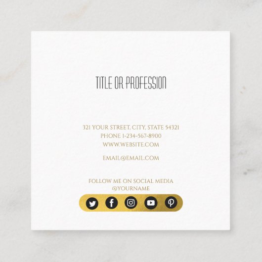 ブラック&モダン金ゴールドイニシャルモノグラムソーシャルメディア スクエア名刺 (裏面)