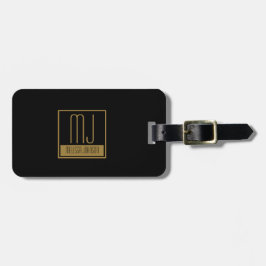 ブラック&モダン金ゴールドイニシャルモノグラム ラゲッジタグ