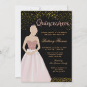 ブラック&モダン金ゴールドキンセアニェラ15誕生日 招待状 (正面)