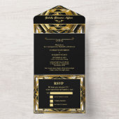 ブラック&モダン金ゴールドギャツビーアールデコ1920s結婚s オールインワン招待状 (内側)