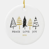 ブラック&モダン金ゴールドクリスマスツリーパターン セラミックオーナメント (裏面)