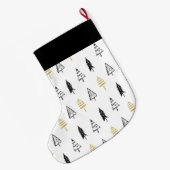 ブラック&モダン金ゴールドクリスマスツリーパーソナライズされた ラージクリスマスストッキング (裏面 (吊り時))