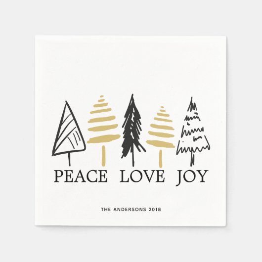 ブラック&モダン金ゴールドクリスマスツリーホリデイ スタンダードカクテルナプキン (正面)