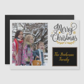 ブラック&モダン金ゴールドクリスマスフォト磁気カード (正面/裏面)
