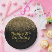 ブラック&モダン金ゴールドグリッタースパークル誕生日 ペーパープレート (パーティー)