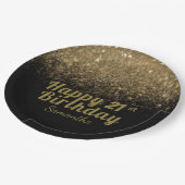 ブラック&モダン金ゴールドグリッタースパークル誕生日 ペーパープレート (アングル)