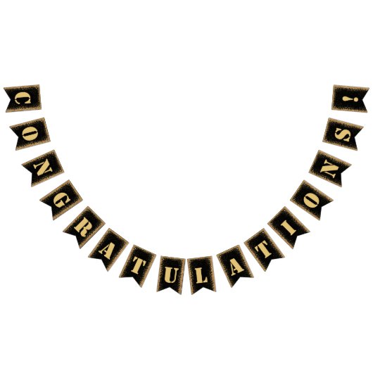 ブラック&モダン金ゴールドグリッター卒業パーティー バンティングフラッグ (全)