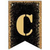 ブラック&モダン金ゴールドグリッター婚約パーティバント バンティングフラッグ (第1の旗)