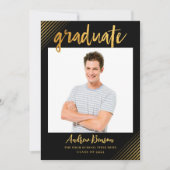 ブラック&モダン金ゴールドスクリプトフォト卒業パーティー 招待状 (正面)