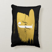 ブラック&モダン金ゴールドスクリプトモノグラムイニシャル アクセントクッション (裏面(縦))