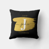 ブラック&モダン金ゴールドスクリプトモノグラムイニシャル クッション (裏面)