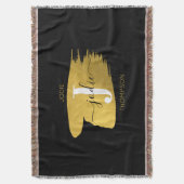 ブラック&モダン金ゴールドスクリプトモノグラムイニシャル スローブランケット (正面縦)