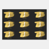 ブラック&モダン金ゴールドスクリプトモノグラムイニシャル ラッピングペーパーシート (正面)