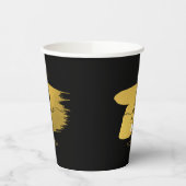 ブラック&モダン金ゴールドスクリプトモノグラムイニシャル 紙コップ (左)