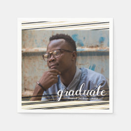 ブラック&モダン金ゴールドストライプ院生パーティーナプキンス スタンダードカクテルナプキン