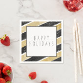 ブラック&モダン金ゴールドスノーフレークストライプズホリデイ スタンダードカクテルナプキン (インサイチュ)