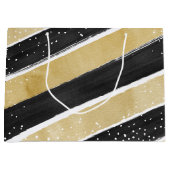 ブラック&モダン金ゴールドスノーフレークストライプズホリデイ ラージペーパーバッグ (正面)