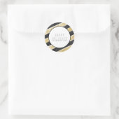 ブラック&モダン金ゴールドスノーフレークストライプ ラウンドシール (バッグ)