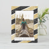 ブラック&モダン金ゴールドスノーフレークスホリデークリスマス シーズンカード (スタンド正面)