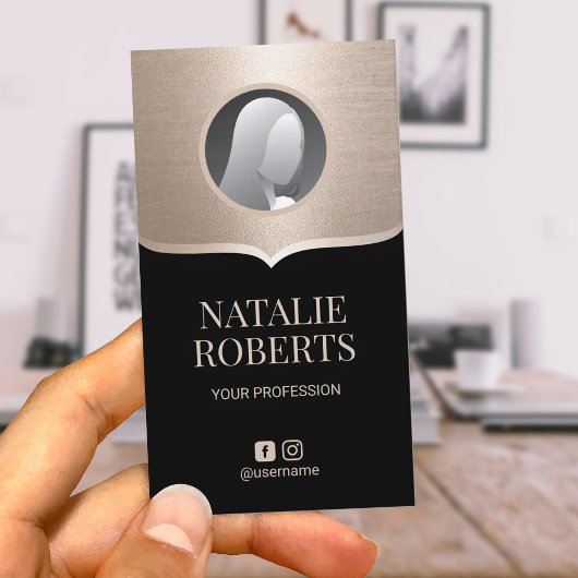 ブラック&モダン金ゴールドソーシャルメディアカスタム写真 名刺