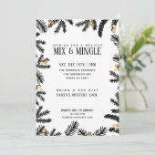 ブラック&モダン金ゴールドパインアンドベリーズホリデーパーティー 招待状 (スタンド正面)