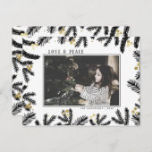 ブラック&モダン金ゴールドパイン&ベリーホリデイ シーズンポストカード (正面/裏面)