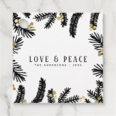 ブラック&モダン金ゴールドパイン&ベリーホリデイ フェイバータグ (正面)