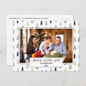 ブラック&モダン金ゴールドピースラブジョークリスマスツリー 案内ポストカード (正面/裏面)