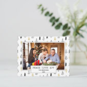 ブラック&モダン金ゴールドピースラブジョークリスマスツリー 案内ポストカード (スタンド正面)