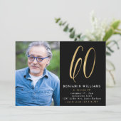 ブラック&モダン金ゴールドフォト60thバースデーパーティー 招待状 (スタンド正面)