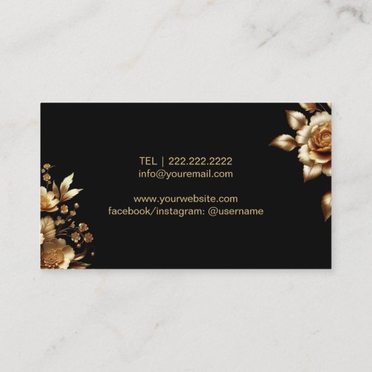 ブラック&モダン金ゴールドフローラ美しいサロンラグジュアリー 名刺 (裏面)