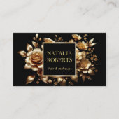 ブラック&モダン金ゴールドフローラ美しいサロンラグジュアリー 名刺 (正面)
