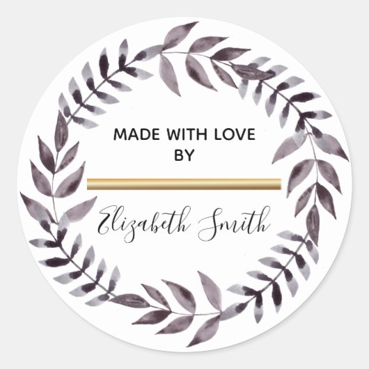 ブラック&モダン金ゴールドホリデーリースメイドバイ ラウンドシール (正面)