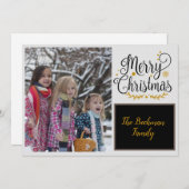 ブラック&モダン金ゴールドメリークリスマスフォト シーズンカード (正面/裏面)