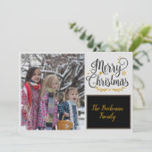 ブラック&モダン金ゴールドメリークリスマスフォト シーズンカード (スタンド正面)