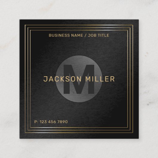 ブラック&モダン金ゴールドモノグカスタムラムプロフェッショナル スクエア名刺 (正面)
