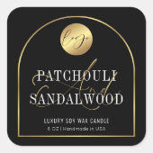ブラック&モダン金ゴールドロゴしょうゆキャンドル製品ラベル スクエアシール (正面)