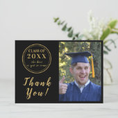 ブラック&モダン金ゴールド卒業写真ありがとう サンキューカード (スタンド正面)
