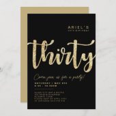 ブラック&モダン金ゴールド30th誕生日招待状 招待状 (正面/裏面)