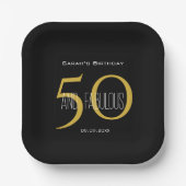 ブラック&モダン金ゴールド50と素晴らしい誕生日パーティー ペーパープレート (正面)